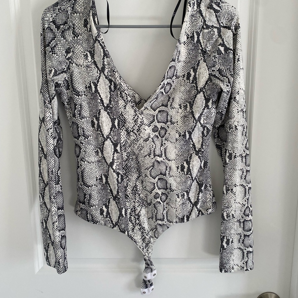 Lulu's Black and White Snakeskin Bodysuit